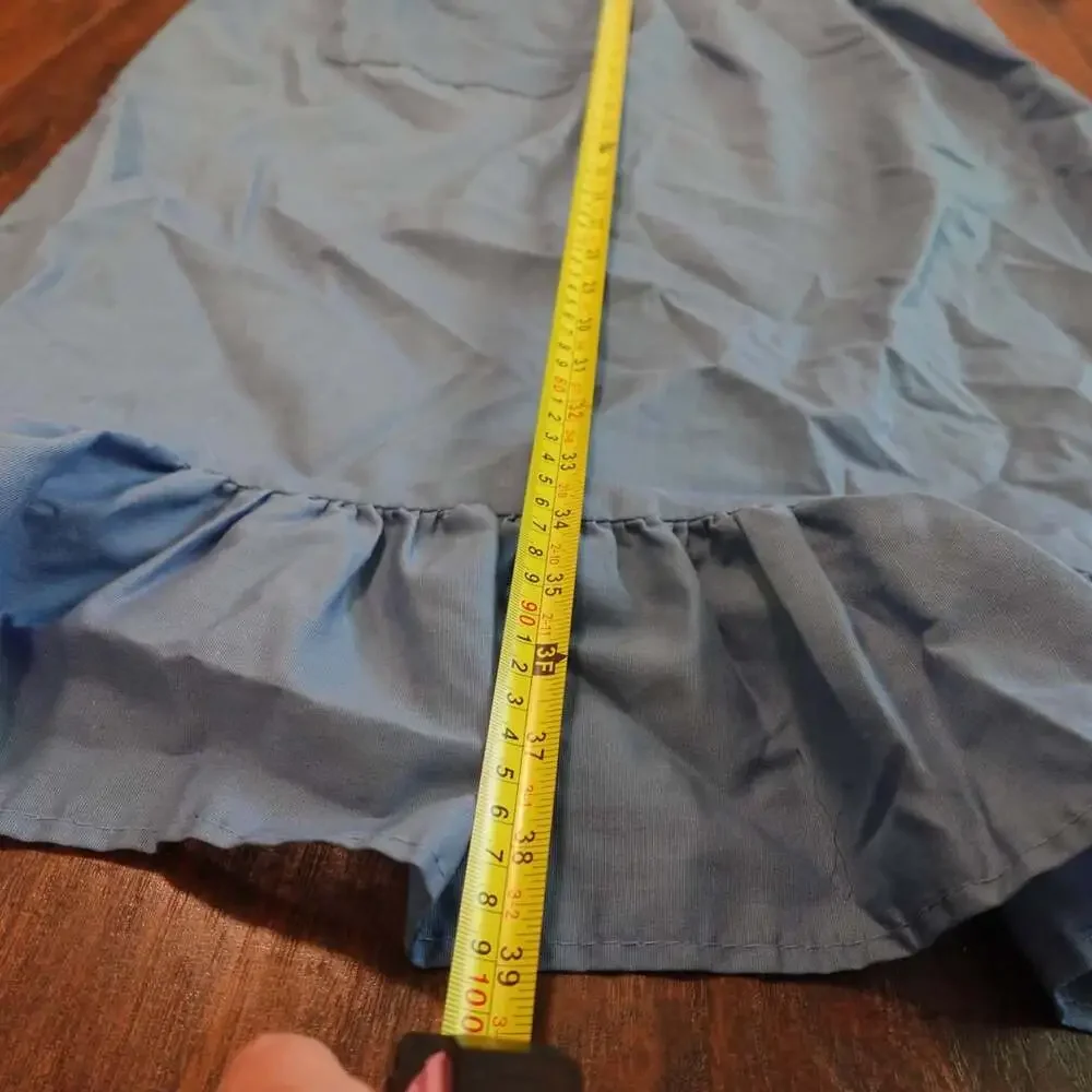 VTG ‘86 Blue Floral Apron with Ruffle Hem and Front Pocket